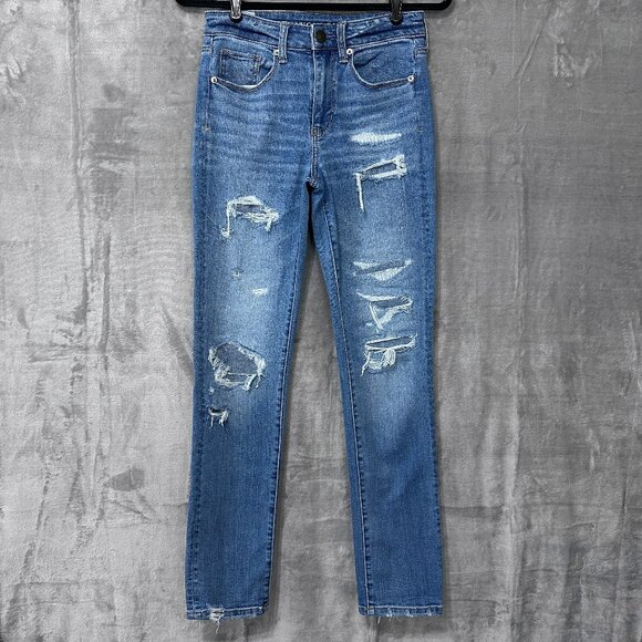 American Eagle Hi-Rise Skinny Jeans Distressed Light Wash Sz 2 - Picture 1 of 12